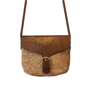Raffia crossbody with genuine leather